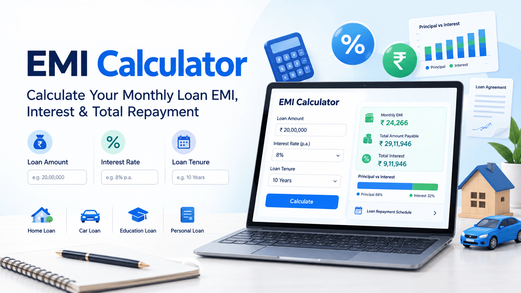 EMI Calculator Calculate Your Monthly Loan EMI, Interest & Repayment